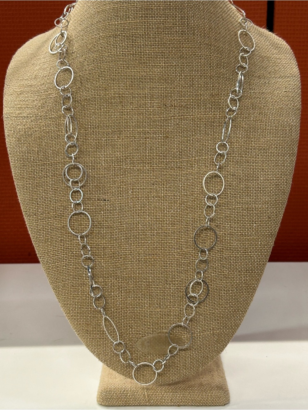 NY Silver Linked Circle Long Necklace - Women Jewelry